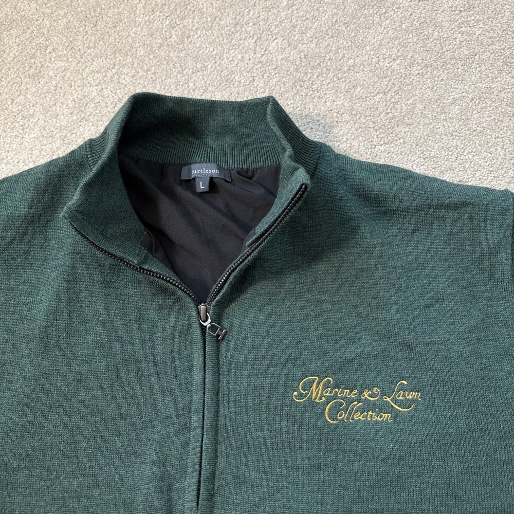 Turtleson 100% Merino Wool Quarter Zip Sweater Men's Large Forest Green Pullover - Picture 2 of 9